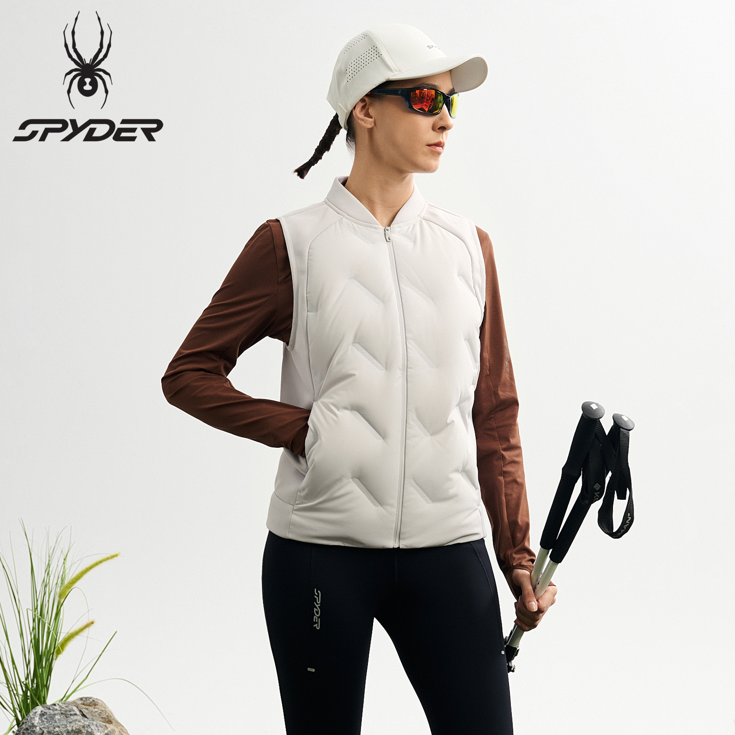 SPYDER蜘蛛秋冬新款女士羽绒马甲轻薄修身白鹅绒保暖25MR202W