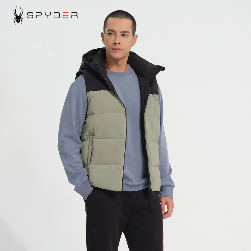 SPYDER蜘蛛马甲男士秋冬羽绒潮流时尚外套加厚保暖拼色23CF223M