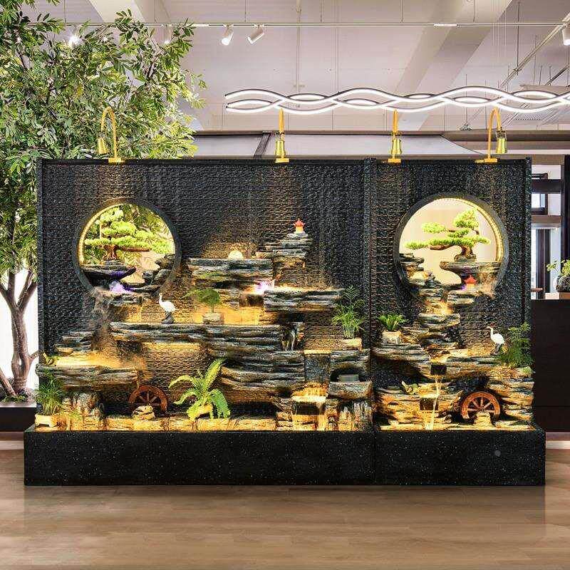 大型水造景花园流水景观户外别墅公司酒店玄关装饰品假山幕墙摆件