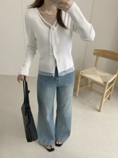 春上新！【SUSAN】韩系温柔气质蕾丝拼接假两件针织开衫