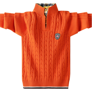 2025秋冬男童纯棉毛衣新款加绒加厚立领针织衫中大童洋气打底上衣