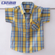 样气格子中大童夏装 衬衫 上衣男孩衬衣T恤潮 男童棉短袖 2025夏新款