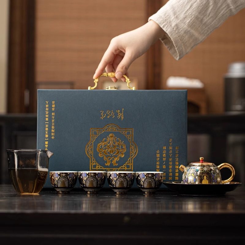 thumbnail for Ancient and tea gold and silver wrong Dunhuang Thangka ceramic teapot high-grade retro one-person tea set teacup small set