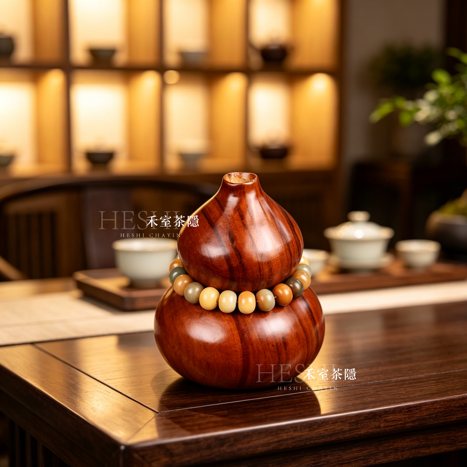 香樟木菩提葫芦花器装饰摆件实木雕刻中式客厅玄关入户装饰摆设