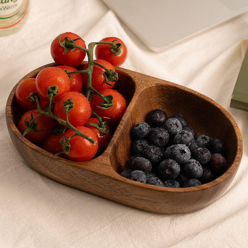 胡桃木家用双格盘子实木果盘日式点心盘茶点盘精致糕点盘木质托盘