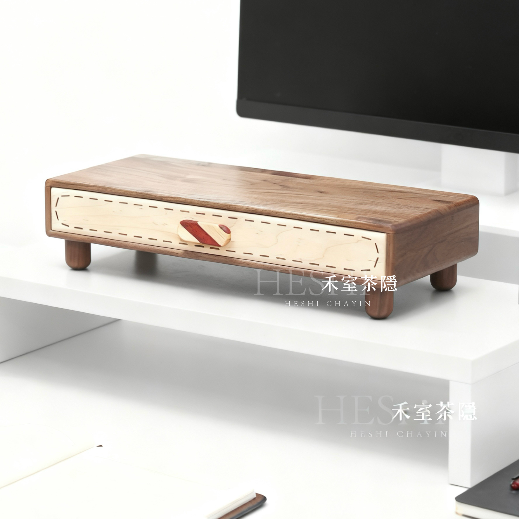 黑胡桃木糖果增高架桌面台式电脑显示器笔记本增高架储物收纳柜