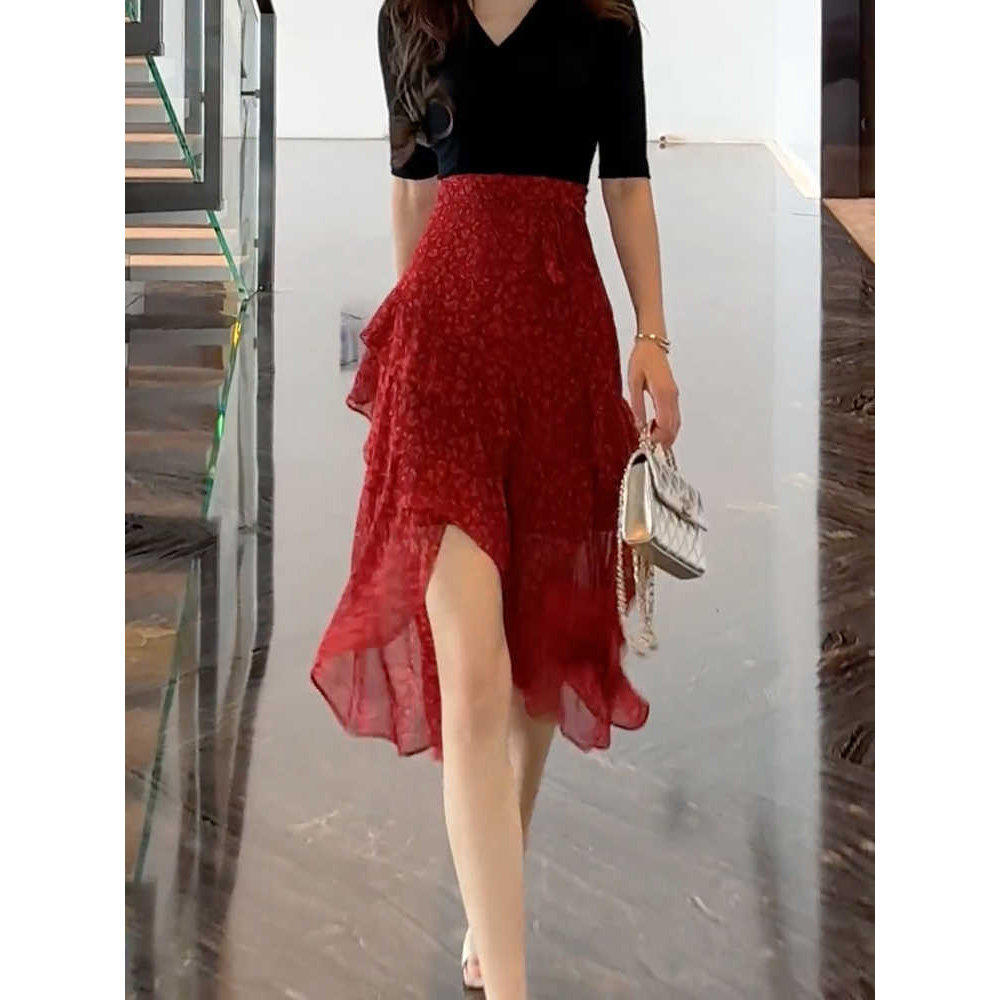 高级感气质显瘦不规则半身裙女2026夏季新款时尚百搭荷叶边中长裙
