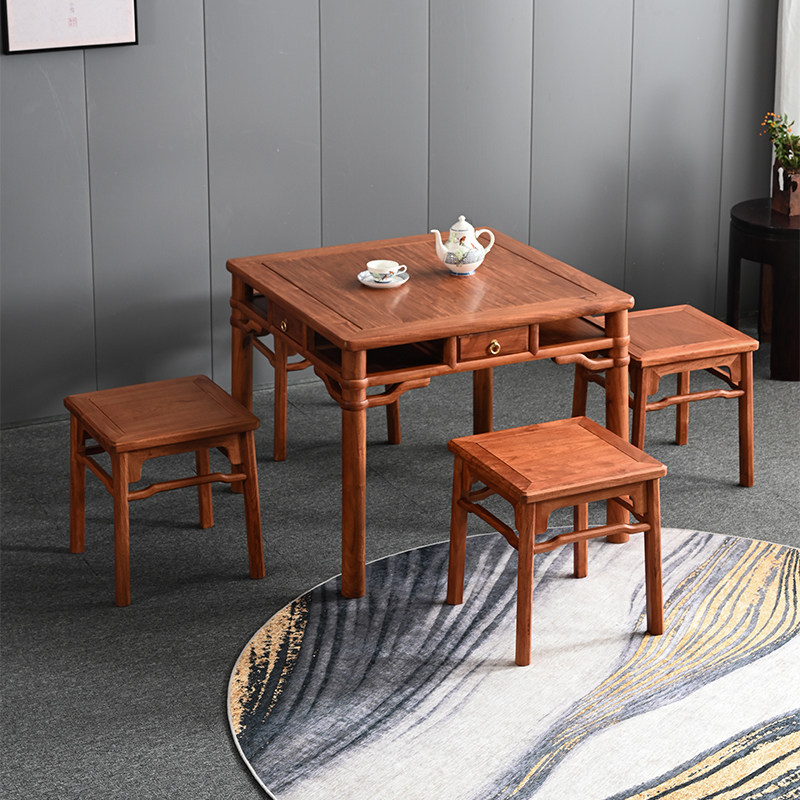 红木家具四方桌缅甸花梨木休闲桌明式圆包圆大果紫檀麻将桌八仙桌