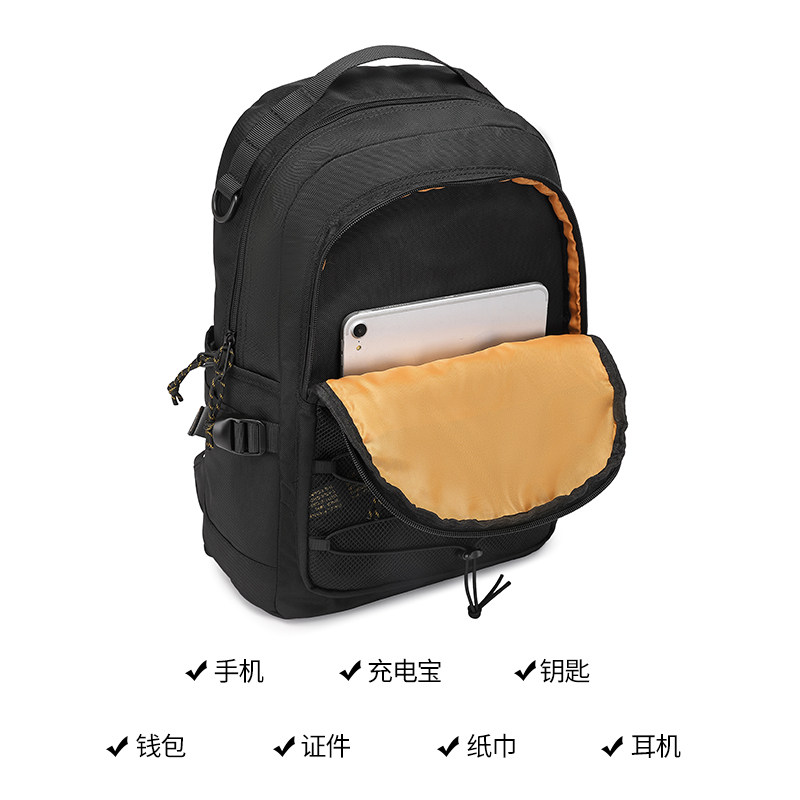 黑色大容量双肩包男女学生书包轻便多口袋背包大学生电脑包图片