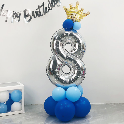 男孩生日数字蓝色气球立柱