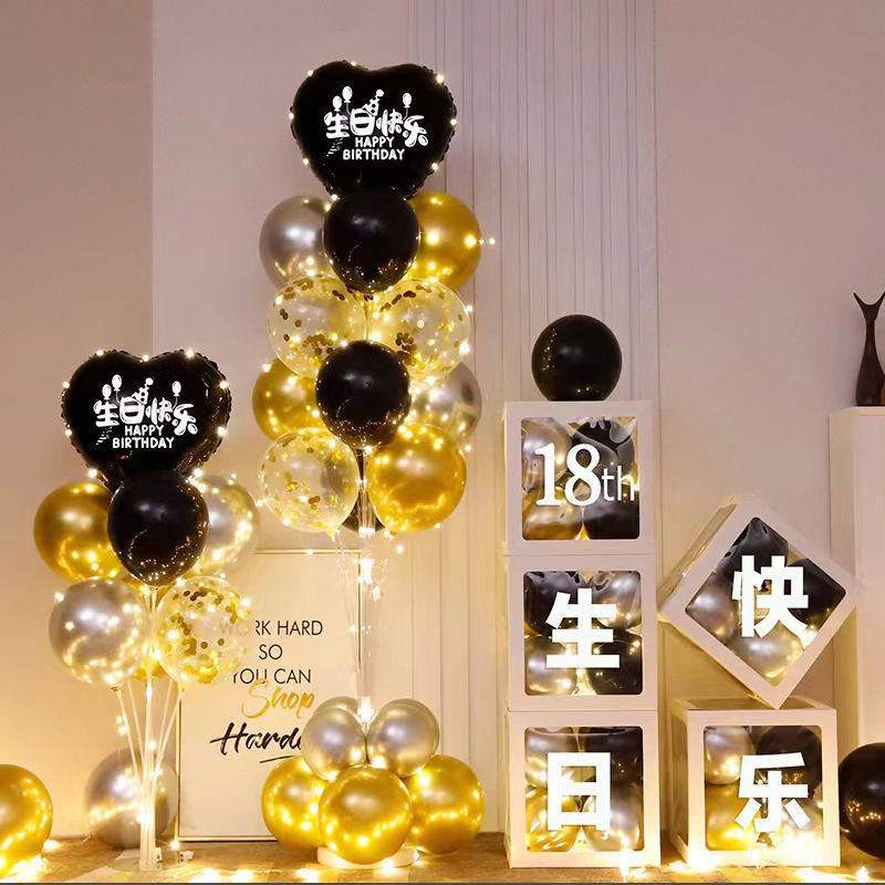 创意ins生日快乐装饰气球发光盒成人宝宝男女生派对1周岁酒店布置