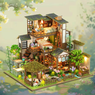 diy房子小屋竹泉小院手工制作模型玩具大型阁楼别墅古风生日礼物