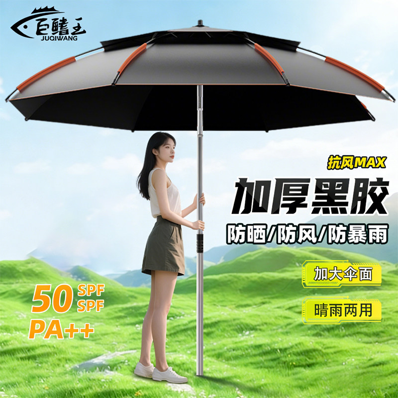 钓鱼伞新款户外露营遮阳伞便携式钓鱼专用加厚黑胶防晒拐杖大钓伞