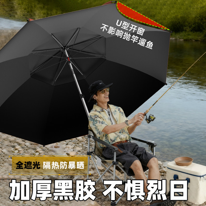 新款钓鱼伞遮阳伞户外露营加厚黑胶防晒雨伞野钓专用拐杖伞大钓伞