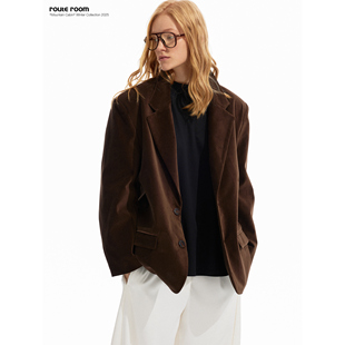 外套 深褐色丝绒光泽纯棉廓形宽松西装 route room