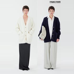 羊驼毛金色圆扣V领针织开衫 route 藏蓝 暖白 外套 room