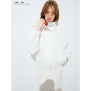 route room 白色纯棉磨毛机车风衣夹克