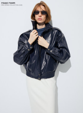 route room 午夜蓝环保油蜡皮机车夹克