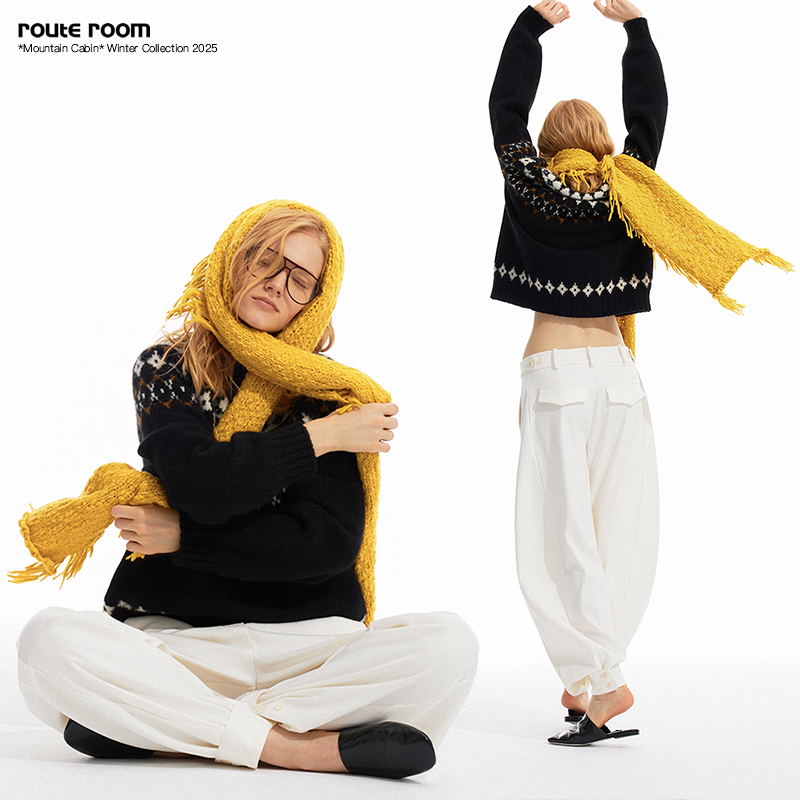 routeroom银杏黄手工编织围巾