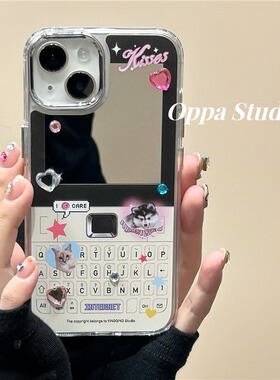 电镀框镜面Y2K电话机适用华为p40pro手机壳p50补妆镜新款mate40日韩nova9可爱女荣耀60/70/80贴钻全包保护套x