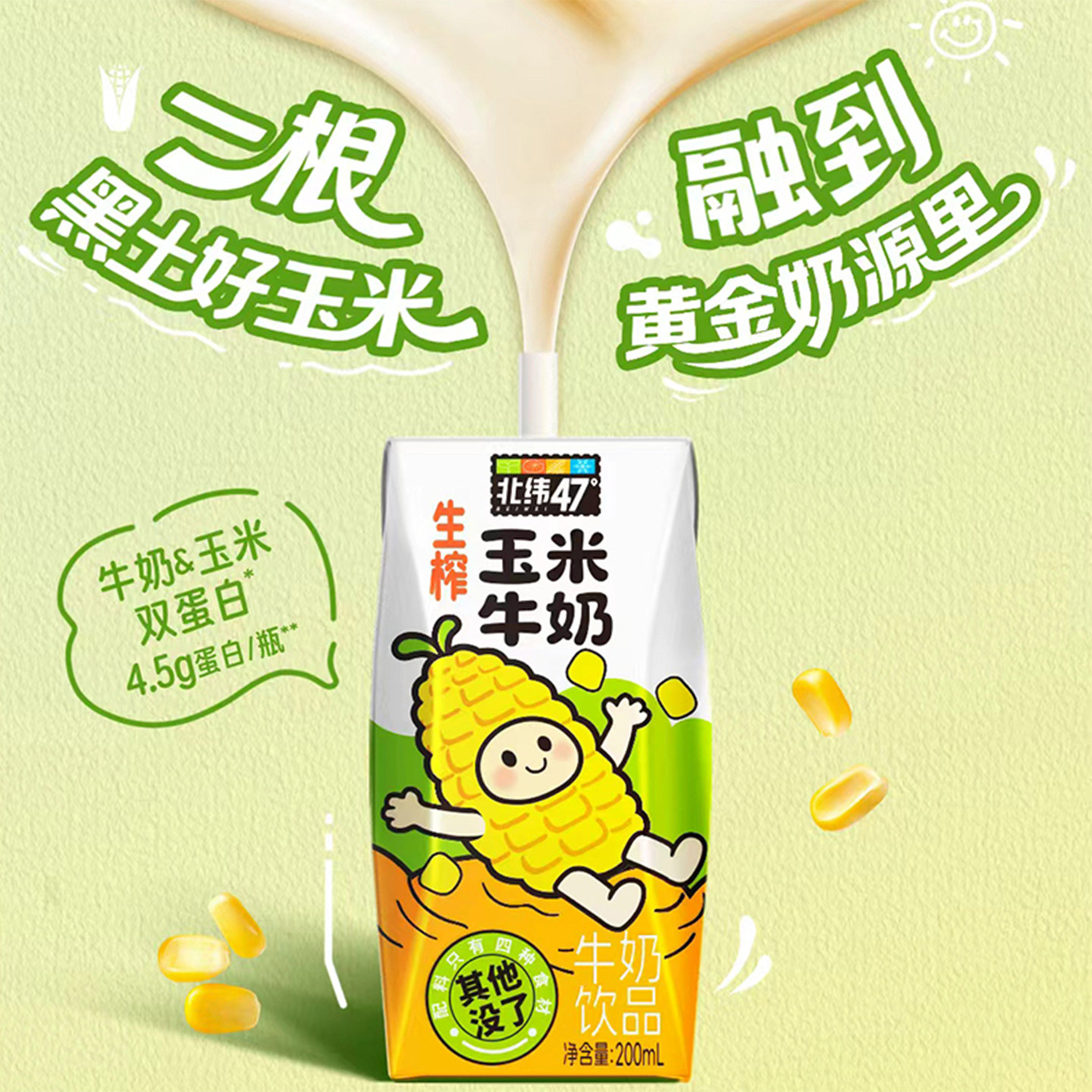 北纬47生榨玉米牛奶双蛋白营养