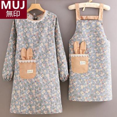 日本新款MUI长袖帆布围裙女家用