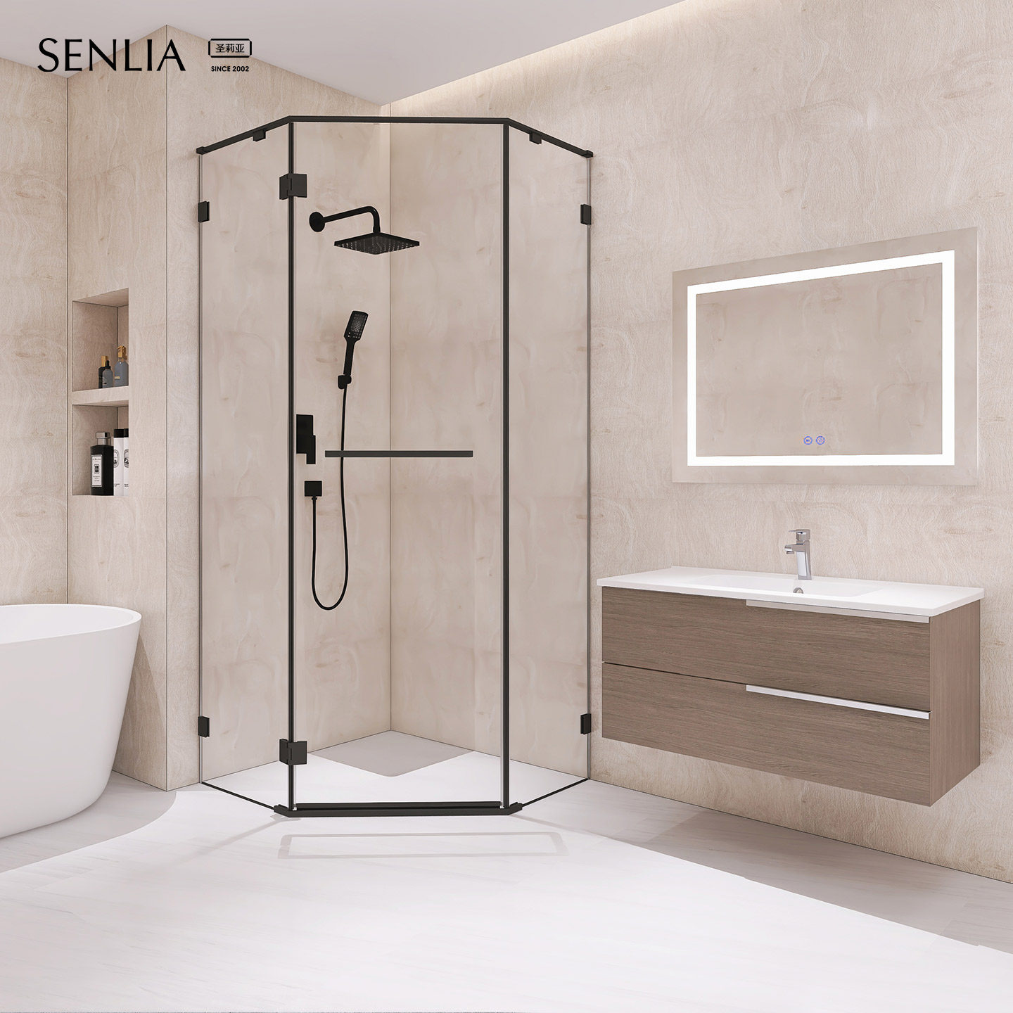 圣莉亚淋浴房定制玻璃门砖石型淋浴间不锈钢隔断浴室推拉门平开门