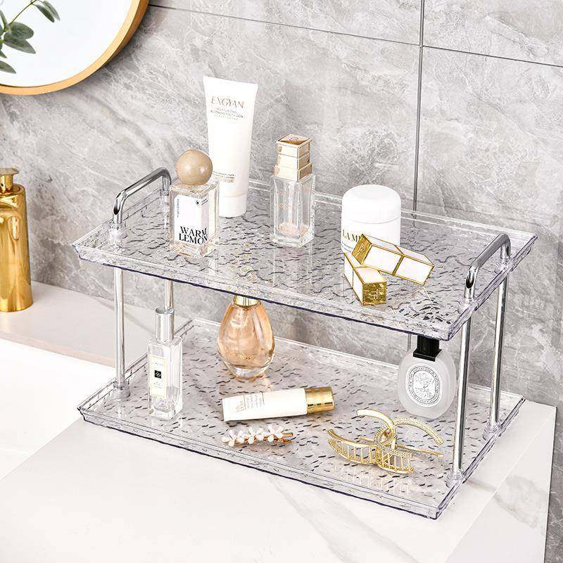 双层置物架家用浴室卫生间香薰化妆品摆件桌面收纳透明托盘茶杯架,收纳整理,书桌收纳置物架,淘宝优惠券,粉丝福利购,淘宝优惠卷