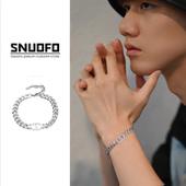 古巴手链男潮ins高级感痞帅嘻哈小众设计男士 男生猪鼻子钛钢手饰