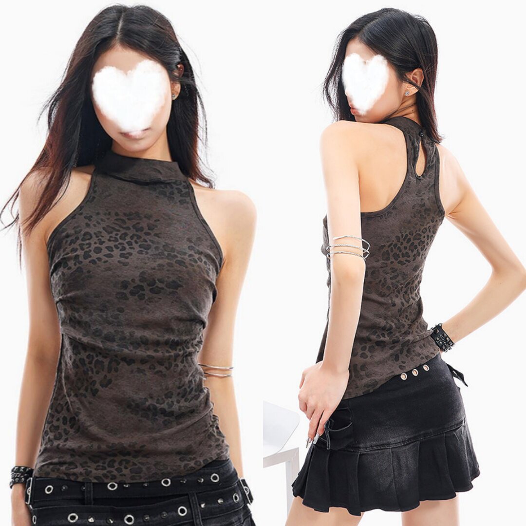 美式辣妹风豹纹修身显瘦无袖吊带背心女2026年夏季新款百搭上衣