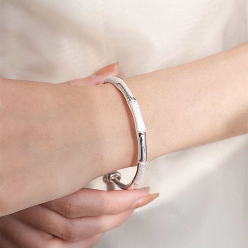 纯银竹节手镯女实心足银镯子