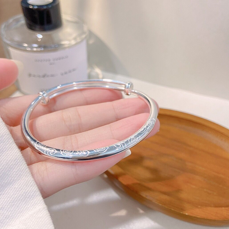 9999纯银手镯实心刻字亲子调节