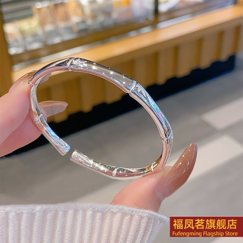 正生新款竹节纯银手镯足银9999实心开口实心新款礼物送女友礼物