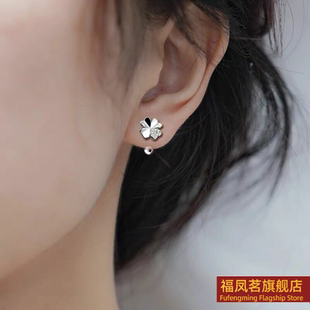 正生新款 幸运草弯钩螺丝拧扣纯银耳钉女礼物气质高级感网红银耳环