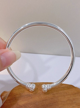 福凤茗9999纯银手镯光面对镯