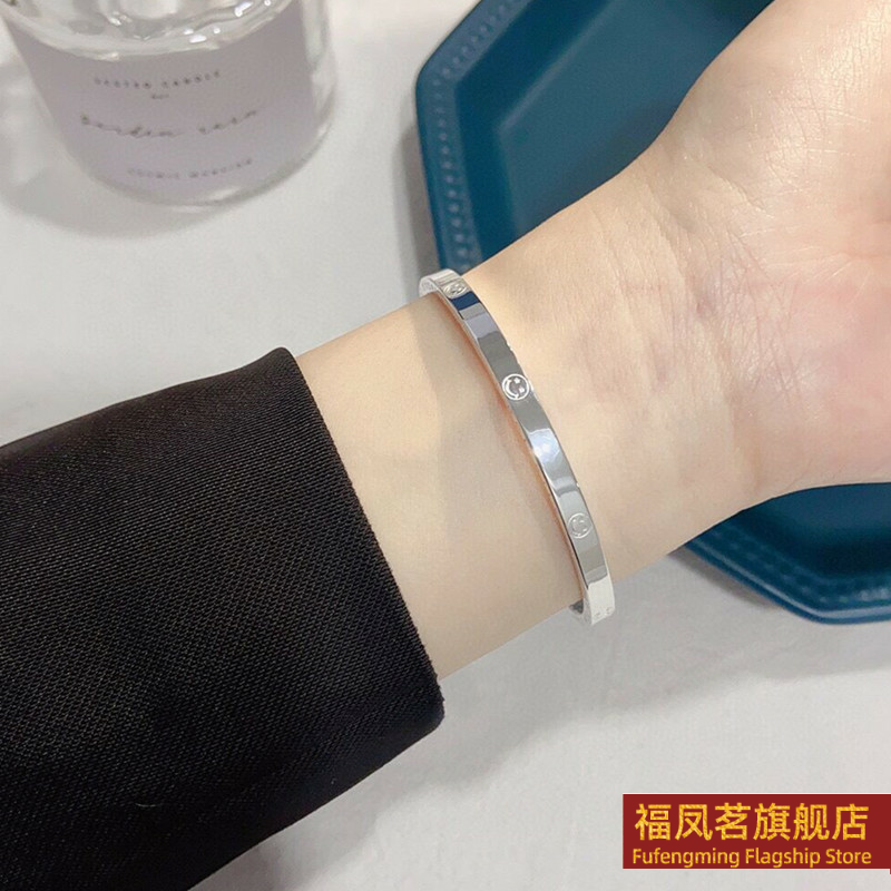 正生英文字母笑脸开口实心纯银手镯足银9999女实心新款礼物高级感