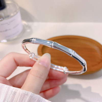 竹节银手镯女纯银s9999手环女