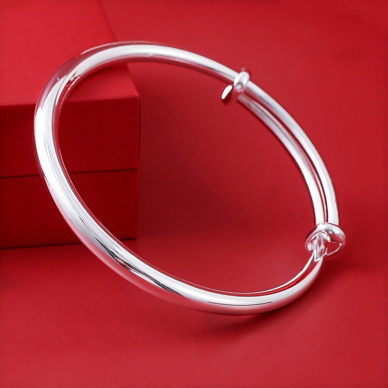 光面纯银手镯实心美女足银9999镯子情侣学生刻字小众网红漂亮首饰