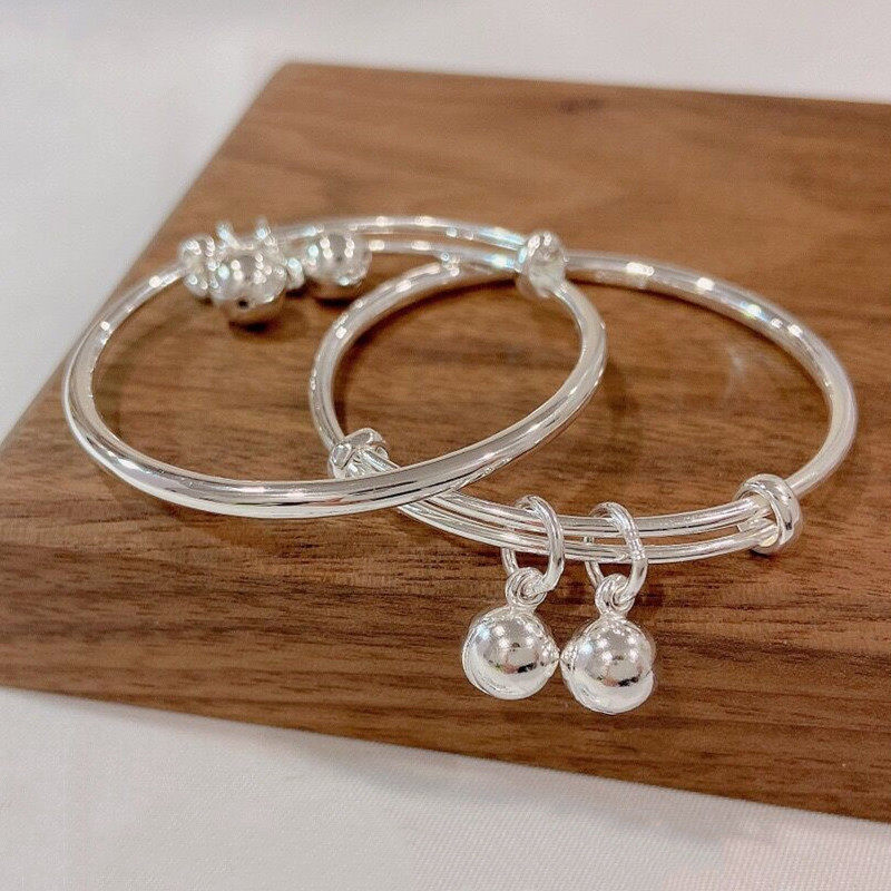 福凤茗婴儿银手镯s999纯银小孩足银手镯带铃铛兔年送新生儿宝宝镯