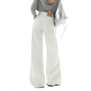 高腰加绒白色阔腿牛仔裤女高个子加长秋冬新款宽松垂感直筒裤子