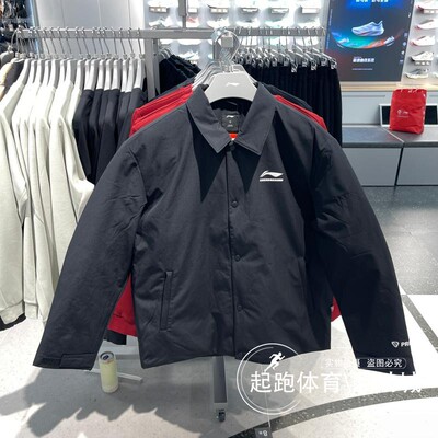 李宁男防风保暖翻领宽松棉夹克