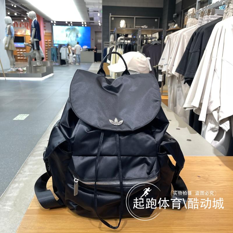 阿迪三叶草女健身运动翻盖双肩包