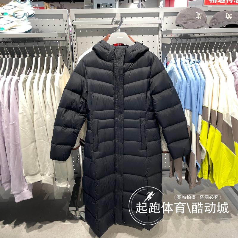 李宁女保暖连帽长羽绒服