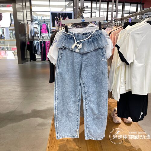 阿迪三叶草女纯棉宽松牛仔裤
