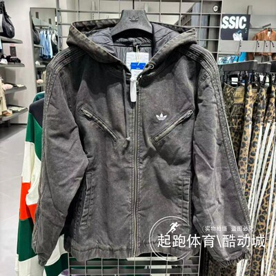 阿迪三叶草男保暖宽松连帽棉服