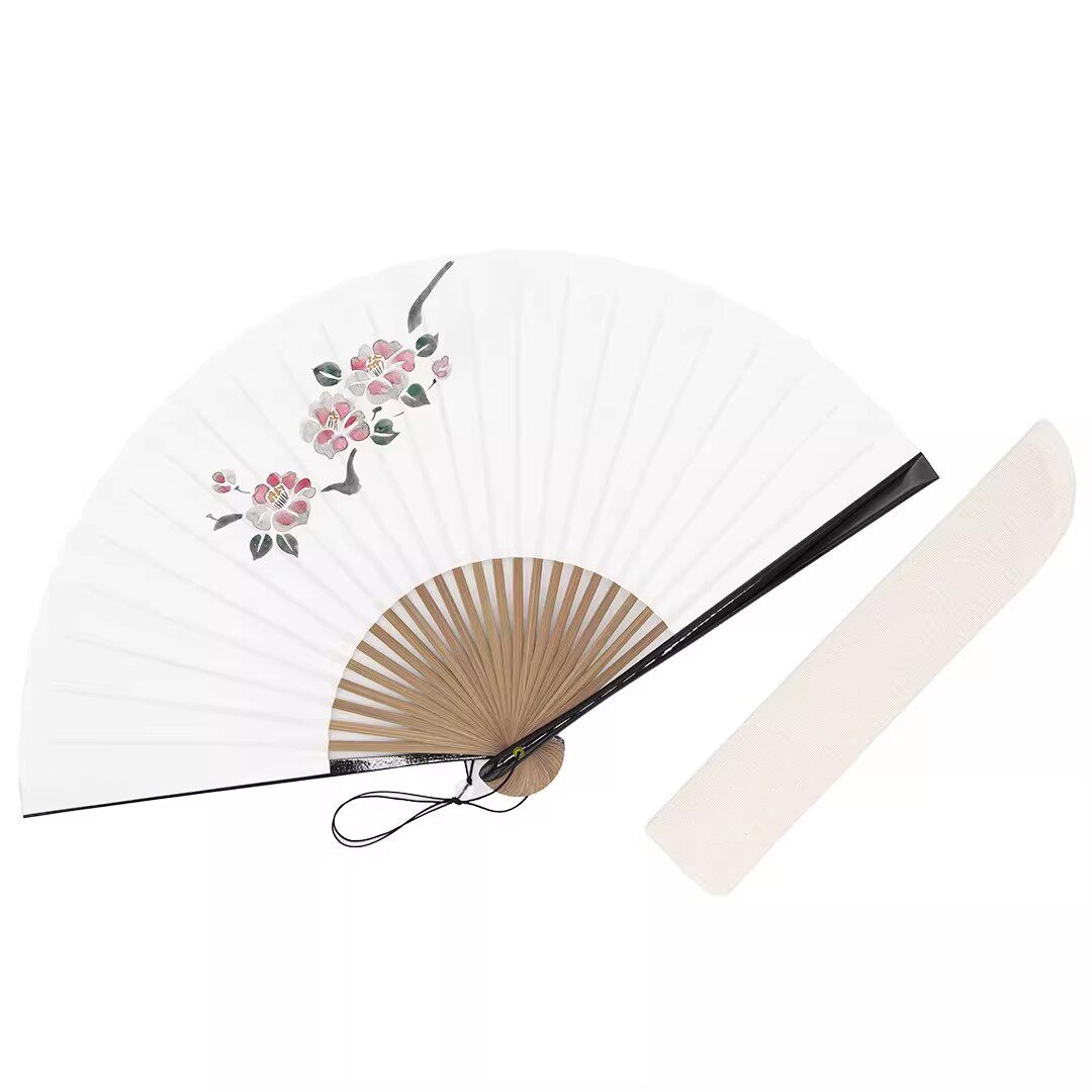 日本代购 白竹堂京扇子 职人手描画双面折扇纸扇套装 椿