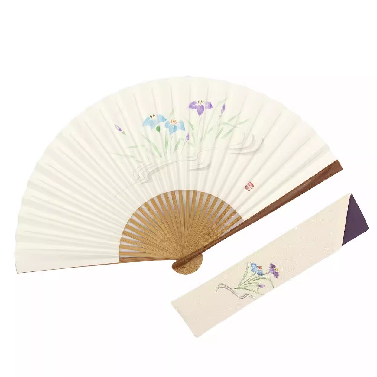 日本代购进口 白竹堂 京扇子手描画 纸扇折扇套装 杜若