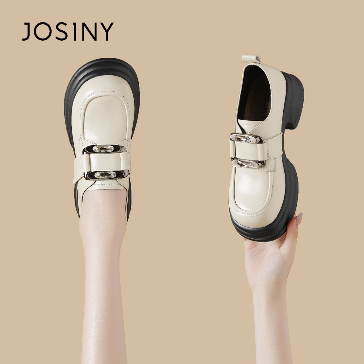 卓诗尼旗舰店白色厚底乐福鞋女