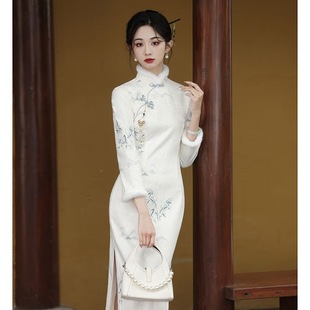 冬季 连衣裙女长袖 加绒冬天长款 气质女装 新中式 秋冬款 改良旗袍新款