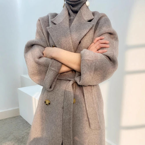 秋冬阿尔巴卡双面濮院羊毛羊驼绒大衣长款毛呢外套羊绒大衣感